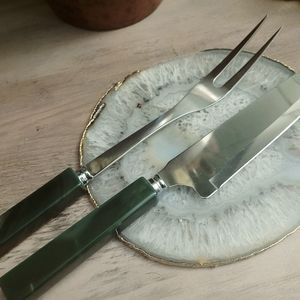 IDEAL 🎁 GIFT SET Carving Knife & Fork 🍴 Polished Green Agate Handle